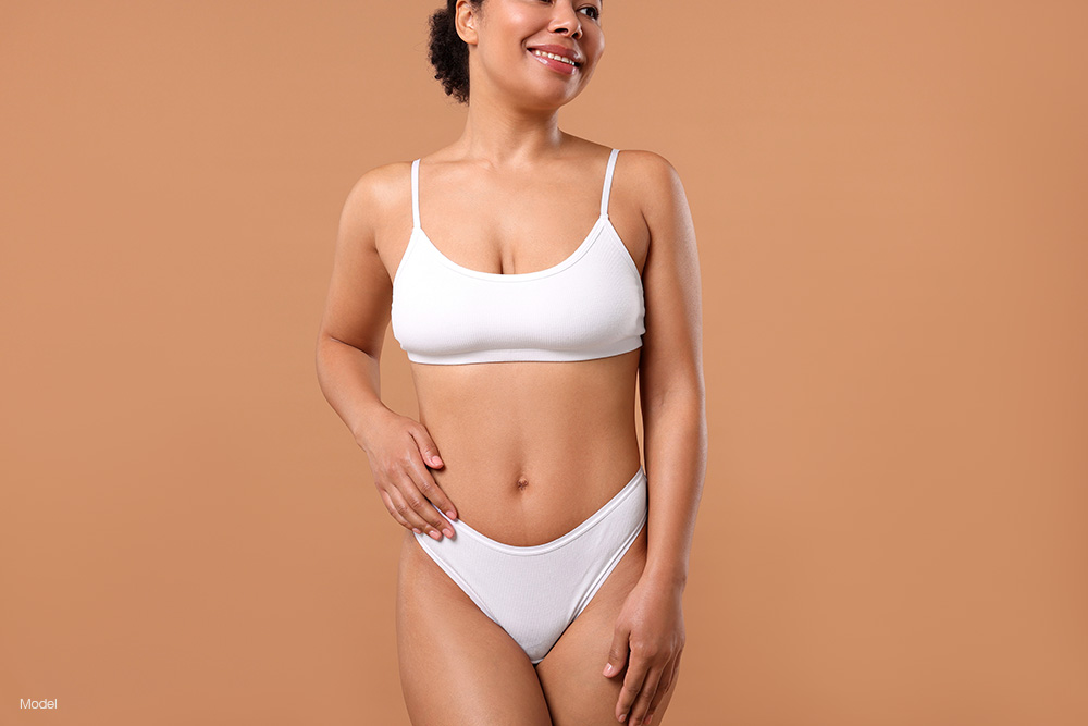 Curvy woman in white underwear